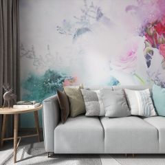 Drawing Flowers Bouquet Fabric Wallcovering Seamless Wallpaper Wall Decoration WCV-0164