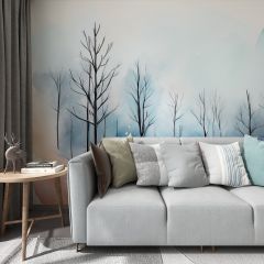 Winter Village Houses Trees Fabric Wallcovering Seamless Wallpaper Wall Decoration WCV-0167