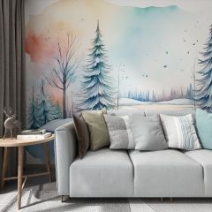Drawing Trees Fabric Wallcovering Seamless Wallpaper Wall Decoration WCV-0169
