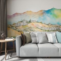 Watercolor Hill Landscape Fabric Wallcovering Seamless Wallpaper Wall Decoration WCV-0172