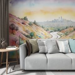 Watercolor Street Road Fabric Wallcovering Seamless Wallpaper Wall Decoration WCV-0174