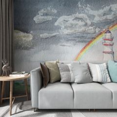 Watercolor Lighthouse Rainbow Fabric Wallcovering Seamless Wallpaper Wall Decoration WCV-0175
