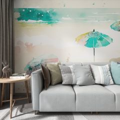 Watercolor Beach Sunset Fabric Wallcovering Seamless Wallpaper Wall Decoration WCV-0180