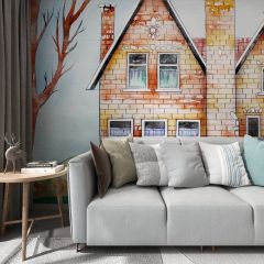 Watercolor Drawing House Cottage Fabric Wallcovering Seamless Wallpaper Wall Decoration WCV-0181