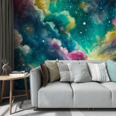 Watercolor Nebula Cosmic Fabric Wallcovering Seamless Wallpaper Wall Decoration WCV-0184