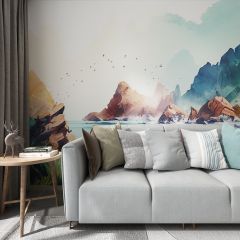 Watercolor Mountain Lake Fabric Wallcovering Seamless Wallpaper Wall Decoration WCV-0185