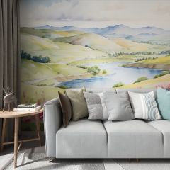 Painting Meadow Field Fabric Wallcovering Seamless Wallpaper Wall Decoration WCV-0186