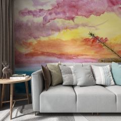 Colorful Watercolor Tree Fabric Wallcovering Seamless Wallpaper Wall Decoration WCV-0188