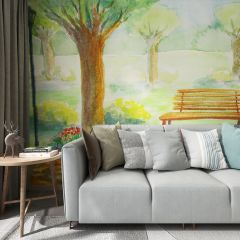 Watercolor Park Summer Fabric Wallcovering Seamless Wallpaper Wall Decoration WCV-0194