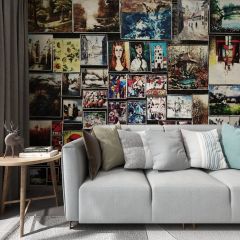 Crayon Painting Style Famous Paintings Wall Fabric Wallcovering Seamless Wallpaper Wall Decoration WCV-0195