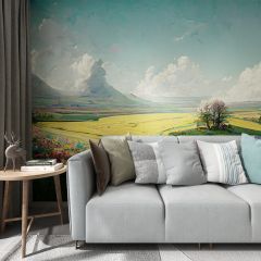 Wildflowers Oil Painting Fabric Wallcovering Seamless Wallpaper Wall Decoration WCV-0200