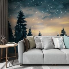 Watercolor Pine Trees Woods Fabric Wallcovering Seamless Wallpaper Wall Decoration WCV-0203