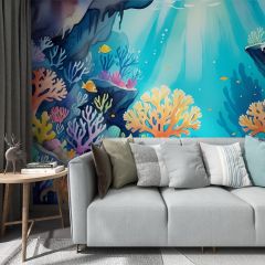Watercolor Underwater World Fabric Wallcovering Seamless Wallpaper Wall Decoration WCV-0204