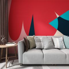 Red Geometric Pattern Fabric Wallcovering Seamless Wallpaper Wall Decoration WCV-0207