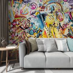 Abstract Saxophone Drum Fabric Wallcovering Seamless Wallpaper Wall Decoration WCV-0223