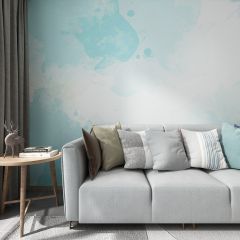 Cyan Aquamarine Watercolor Halo Dyeing Fabric Wallcovering Seamless Wallpaper Wall Decoration WCV-0225
