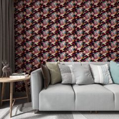 Multicoloured Petals Leaves Fabric Wallcovering Seamless Wallpaper Wall Decoration WCV-0228