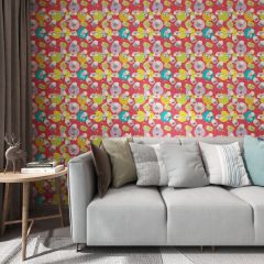 Happy Cartoon Strawberry Cake Fabric Wallcovering Seamless Wallpaper Wall Decoration WCV-0239