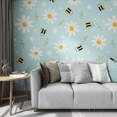 Cartoon Flowers Fabric Wallcovering Seamless Wallpaper Wall Decoration WCV-0246