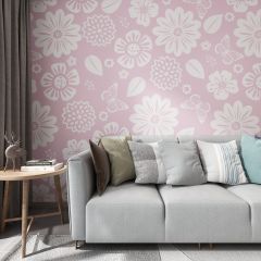Flowers Line Drawing Fabric Wallcovering Seamless Wallpaper Wall Decoration WCV-0250