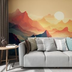 Sunset Mountains Fabric Wallcovering Seamless Wallpaper Wall Decoration WCV-0262