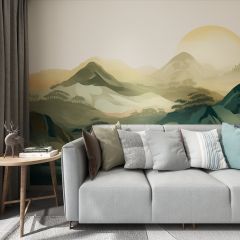 Chinese Style Sunset Peaks Fabric Wallcovering Seamless Wallpaper Wall Decoration WCV-0263