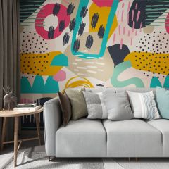 Abstract Graffiti Line Circular Fabric Wallcovering Seamless Wallpaper Wall Decoration WCV-0265
