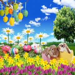 Cute Rabbits Photography Scenery Backdrop Festival Celebration Theme Banner YMY-227