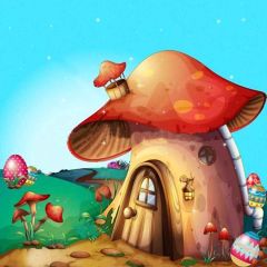 Lovely Mushroom Cabin Photography Scenery Backdrop Cartoon Theme Banner YMY-245
