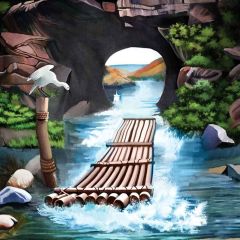 Bamboo Raft Photography Scenery Backdrop Nature Theme Banner YMY-532