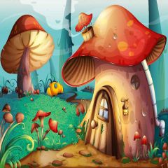 Mushroom House Photography Scenery Backdrop Cartoon Theme Banner YMY-651