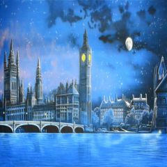 Night River Moon Building Photography Scenery Backdrop Night Theme Banner YZA-982