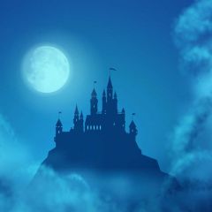 Moon Castle Smoke Photography Scenery Backdrop Night Theme Banner YZA-984