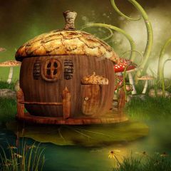 Mushroom House Photography Scenery Backdrop Autumn Theme Banner ZLZ-151