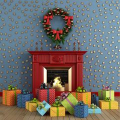 Fireplace And Presents Photography Scenery Backdrop Christmas Theme Banner ZLZ-186