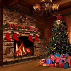 Christmas Fireplace Photography Scenery Backdrop Christmas Theme Banner ZLZ-193