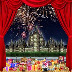 Firework Avove The Castle In Christmas Night Photography Scenery Backdrop Balcony Landscape Theme Banner AKA-033