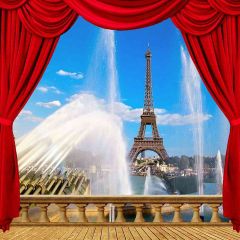 Eiffel Tower Fountain View From Balcony Photography Scenery Backdrop Balcony Landscape Theme Banner AKA-038