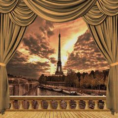 Riverside Eiffel Tower View From Balcony Photography Scenery Backdrop Balcony Landscape Theme Banner AKA-044