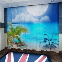 Sea Palm Tree Moon Sand Window Curtains CUR-0190