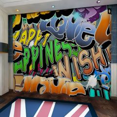 Graffiti Text Love Happyness Window Curtains CUR-0369