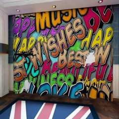 Graffiti Text Love Music Wishes Window Curtains CUR-0370