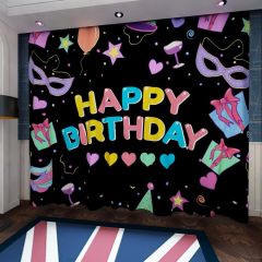 Happy Birthday Star Present Mask Balloon Window Curtains CUR-0379