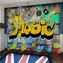 Graffiti Music Trumpet Video Window Curtains CUR-0403