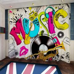 Graffiti Music Cd Note Video Window Curtains CUR-0406