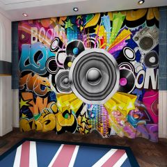 Graffiti Music Boom Microphone Window Curtains CUR-0409