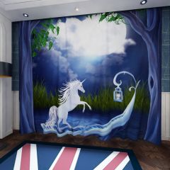 Tree Grass Horse Moon Window Curtains CUR-0412