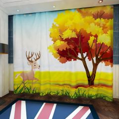 Grass Tree Sky Deer Bird Window Curtains CUR-0413