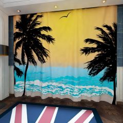 Sea Tree Bird Sunset Window Curtains CUR-0417