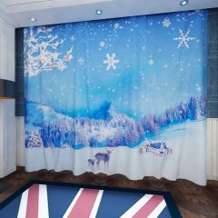 Snow Deer Tree Star House Window Curtains CUR-0420